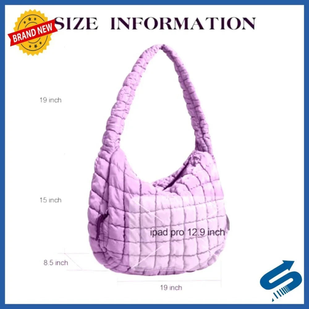 Large Quilted Puffer Tote Bag with Crossbody Strap for Daily Essentials